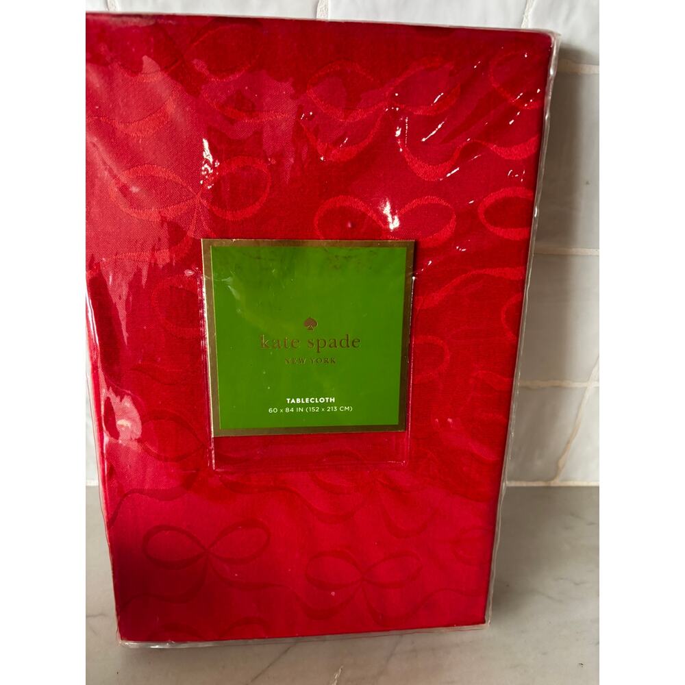 KATE SPADE "All Wrapped Up" Tablecloth CRANBERRY RED Bows 60" x 84" NWT
